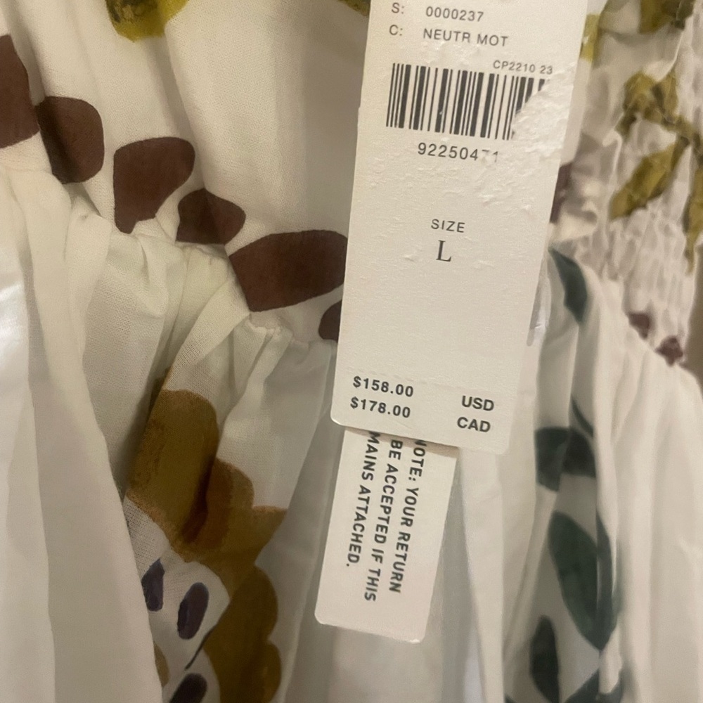 Anthropologie Ruffle-Sleeve Square-Neck Mini Dress Color:NEUTRAL MOTIF Large NWT - Picture 7 of 7